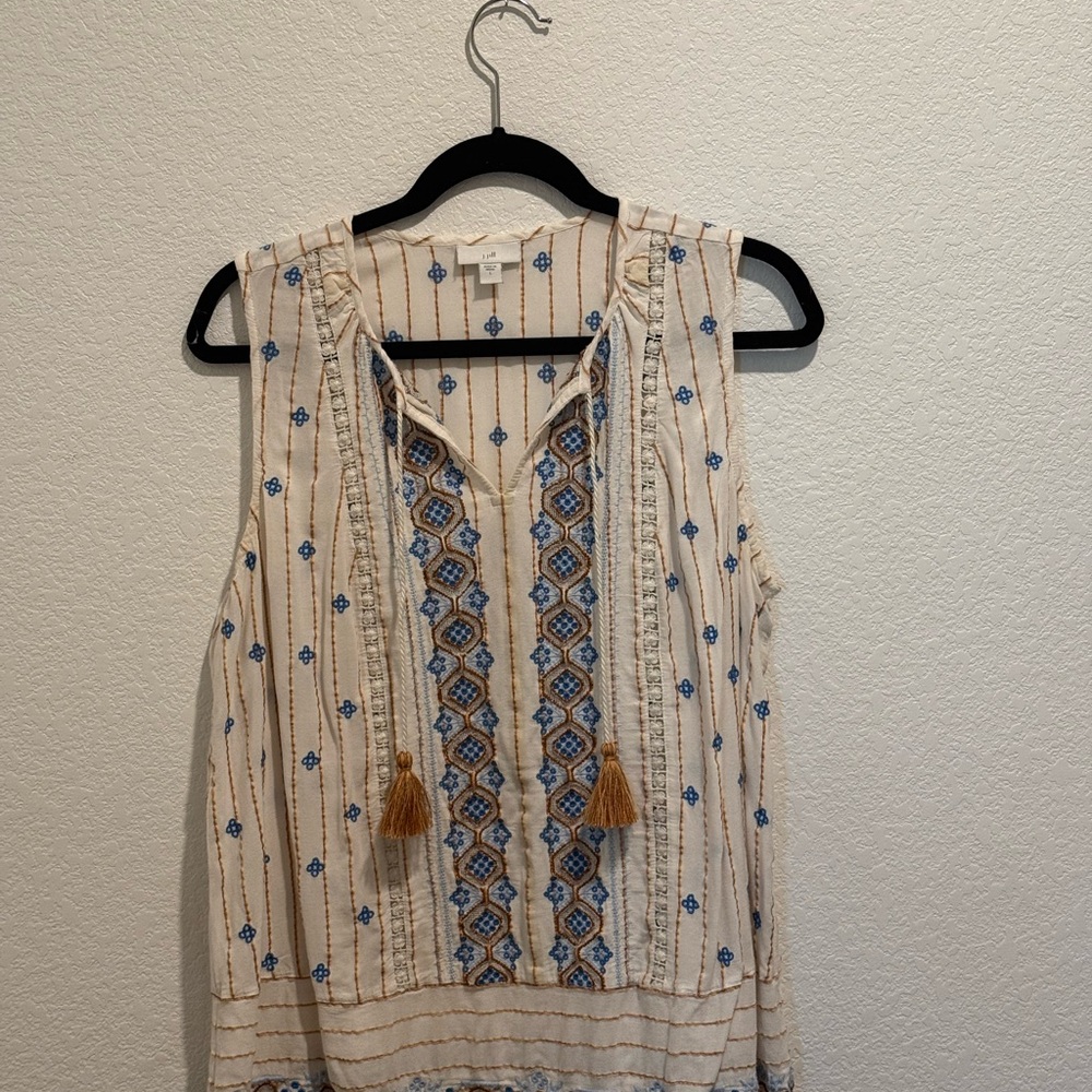 J. Jill Sleeveless Top with Blue and Tan Patterns